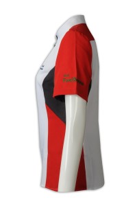 DS074 to sample making women's darts team shirt design short sleeve repair waist darts team shirt uniform company darts team shirt side view
